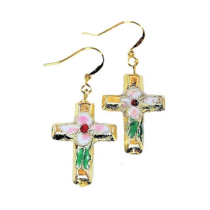 (image for) Cloisonne Cross Beaded Earrings