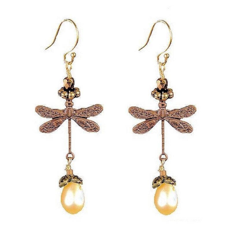 (image for) Dragonfly Earrings with Genuine Pearls by Robin Goodfellow
