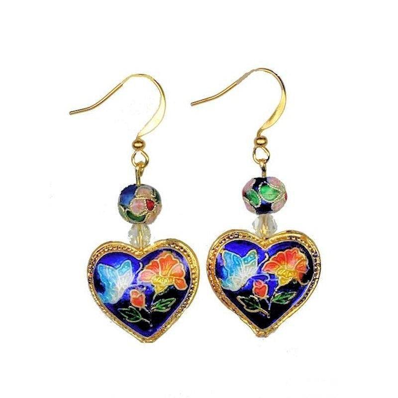 (image for) Cloisonne Hearts Beaded Earrings