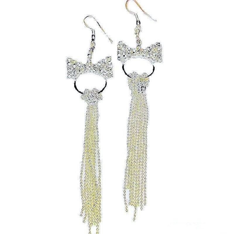 (image for) Crystal Bow with Long Chains Chandelier Earrings