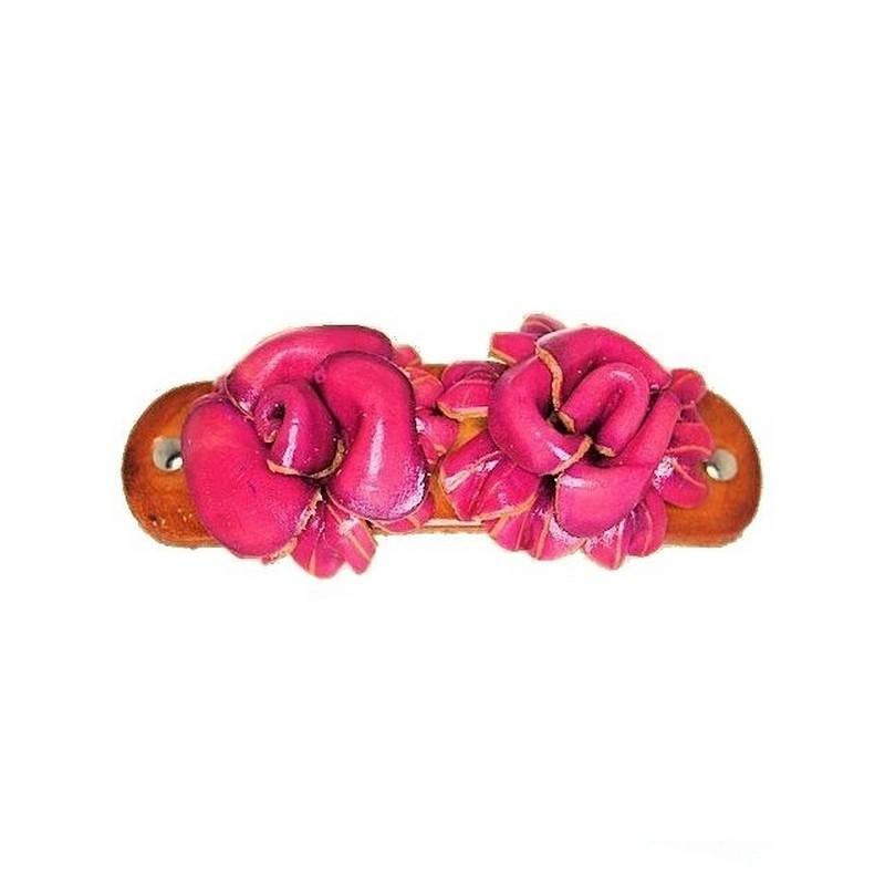 (image for) Pink Double Flower Leather Hair Barrette