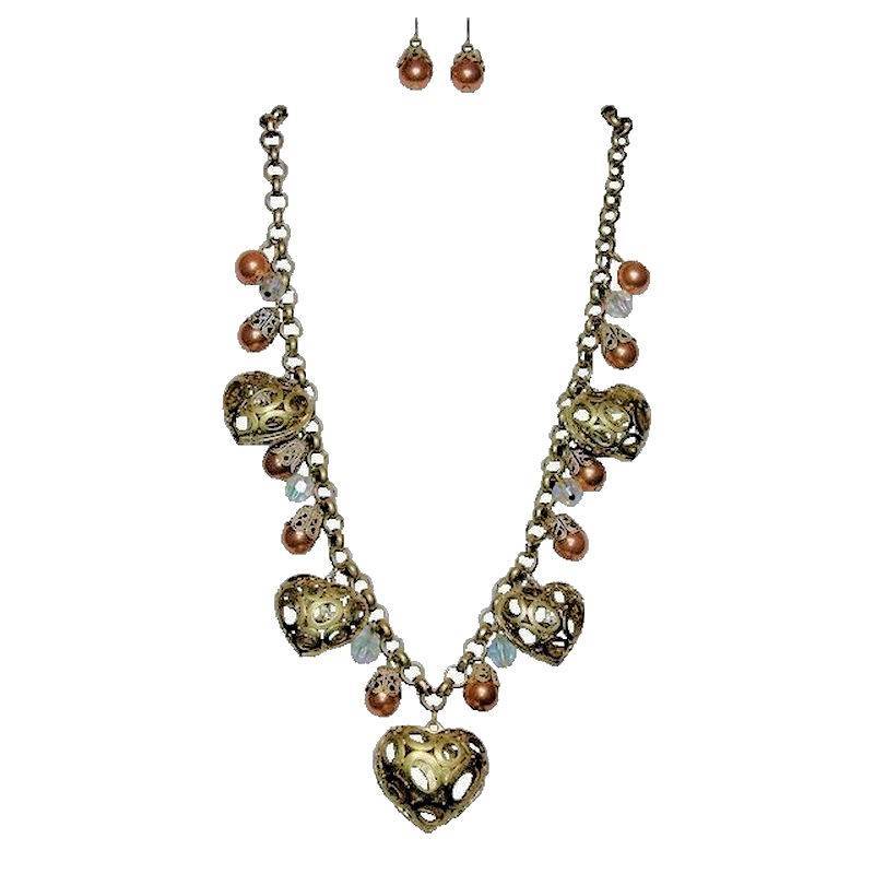 (image for) Champagne Hearts Necklace & Earrings Jewelry Set