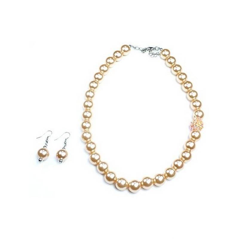 (image for) Champagne Pearls Necklace & Earrings Jewelry Set