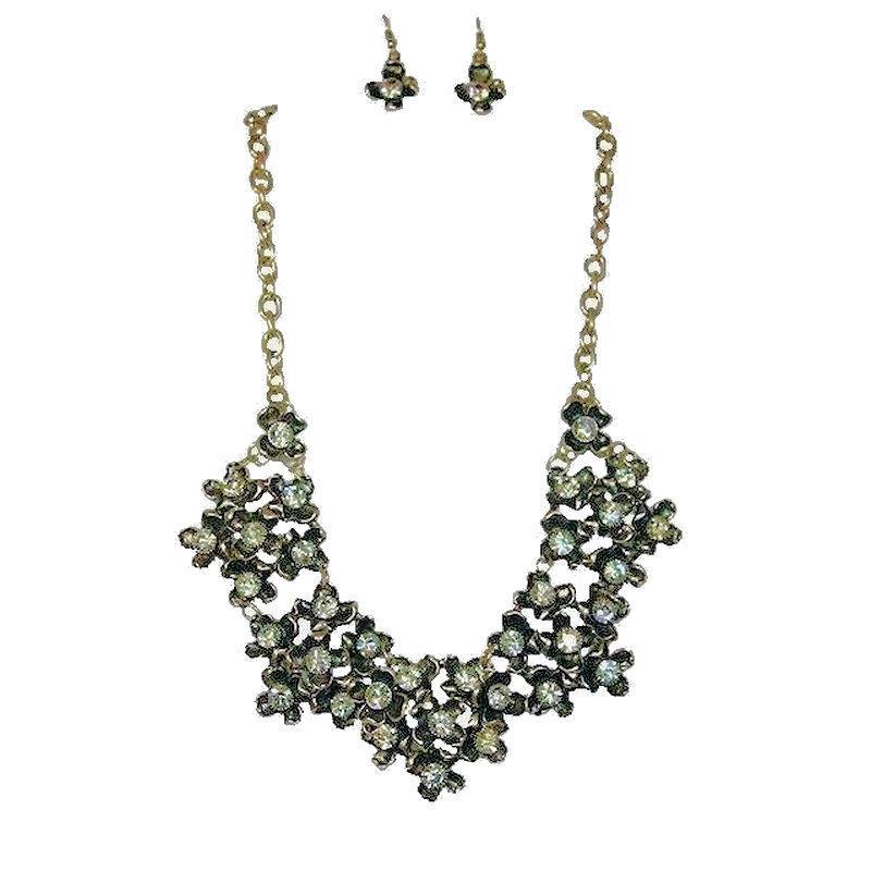 (image for) Floral Crystal Explosion Necklace & Earrings Jewelry Set