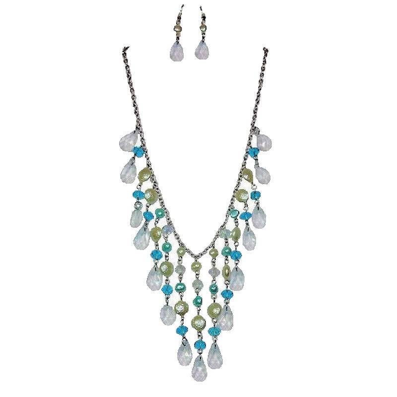 (image for) Teal Chandelier Dream Necklace & Earrings Jewelry Set