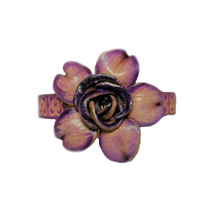(image for) Mega Purple Rose Bloom Leather Flower Bracelet