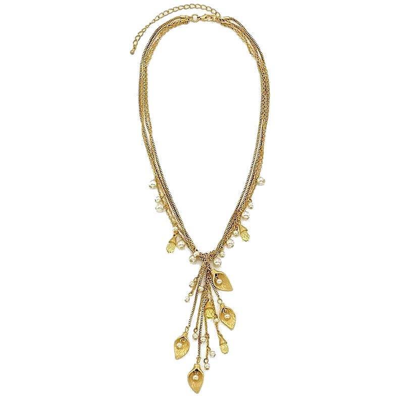 (image for) Leaf Drop with Crystals Beaded Necklace