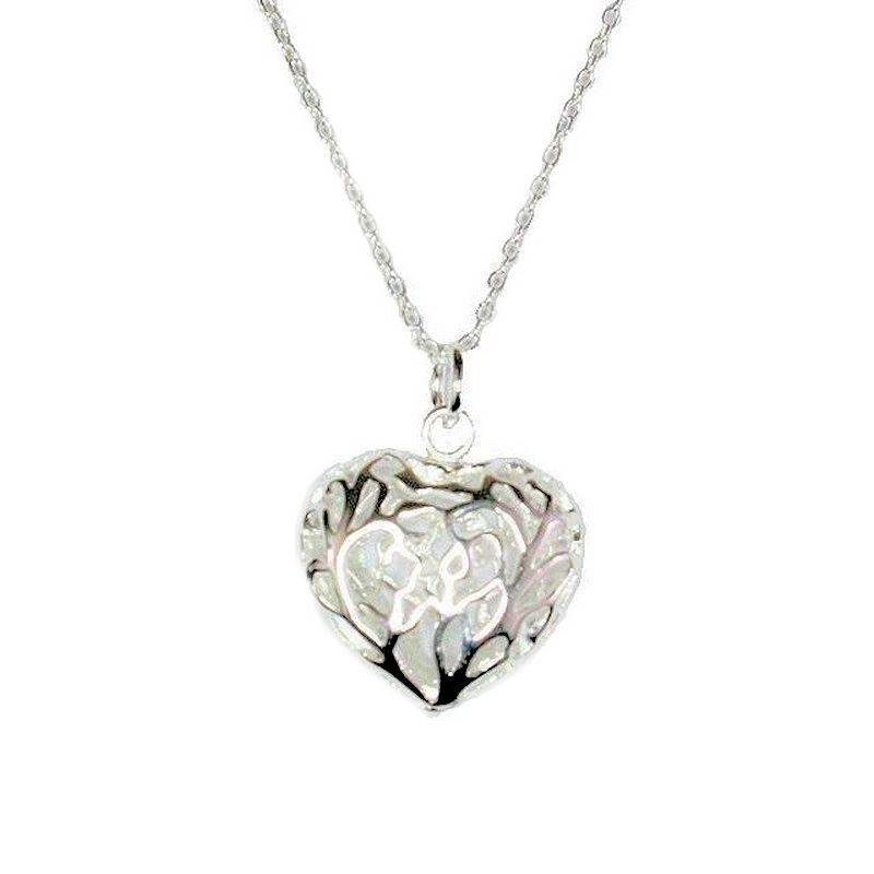 (image for) Filigree Silver Heart Charm Pendant Necklace